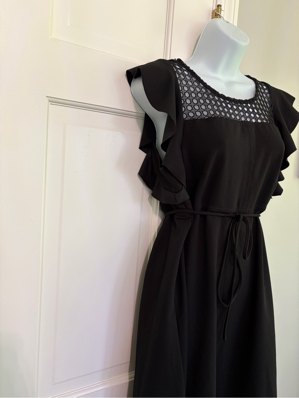 Motherhood Maternity Black Midi Dress with Lace Yoke - Picture 2 of 6